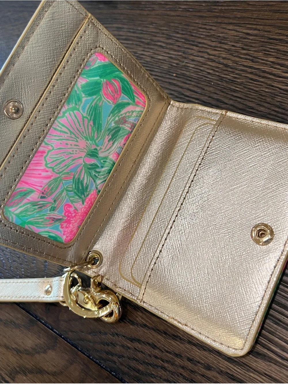 Lilly Pulitzer Pink & Green Floral Card Holder with Gold Strap
